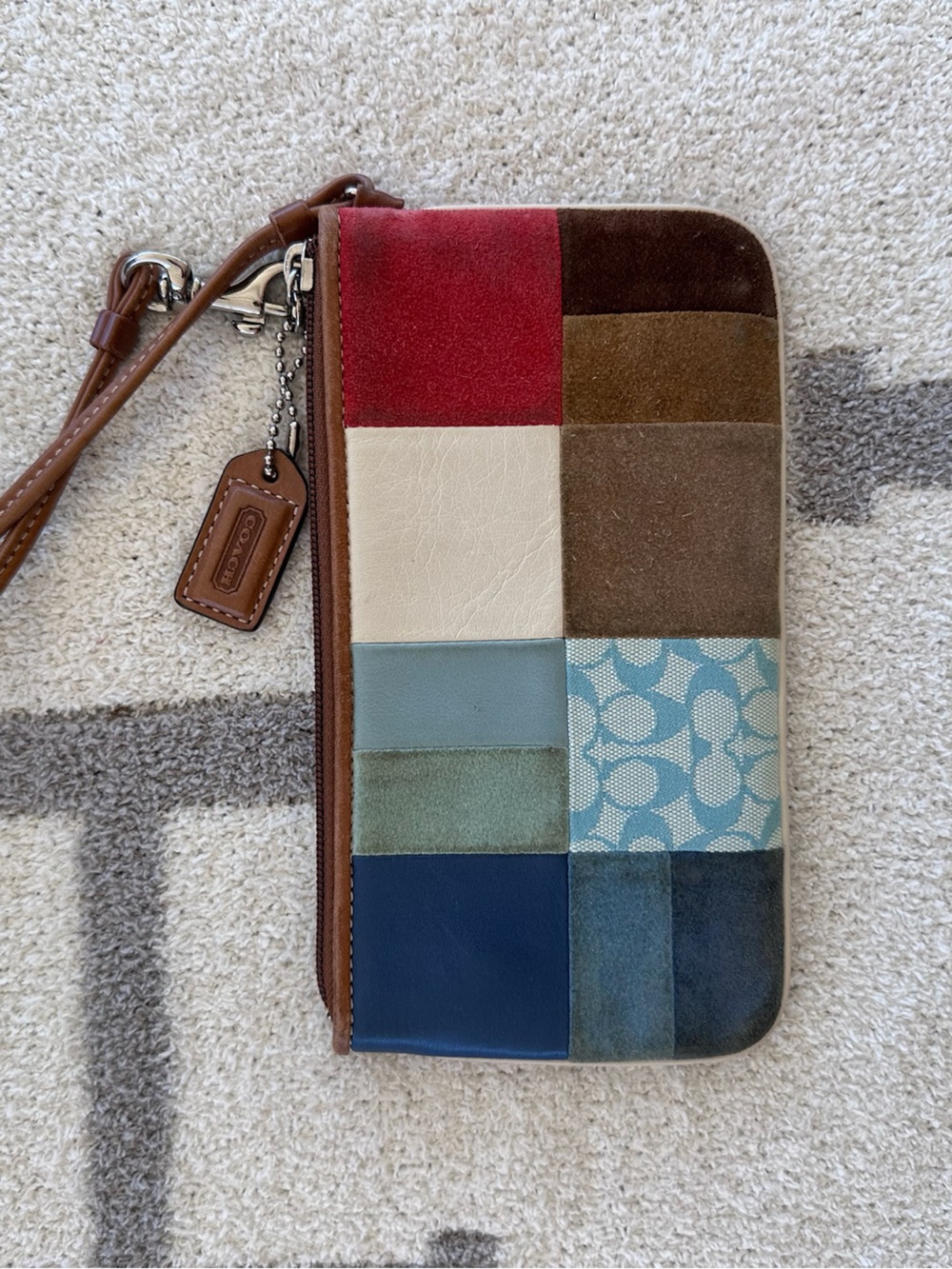 Coach Patchwork Wristlet in Navy, Teal, Cream, Red and Brown